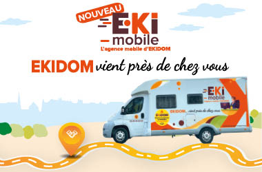 actualité EKIDOM, camping-car EKIMOBILE pour annoncer la date de passage dans les communes