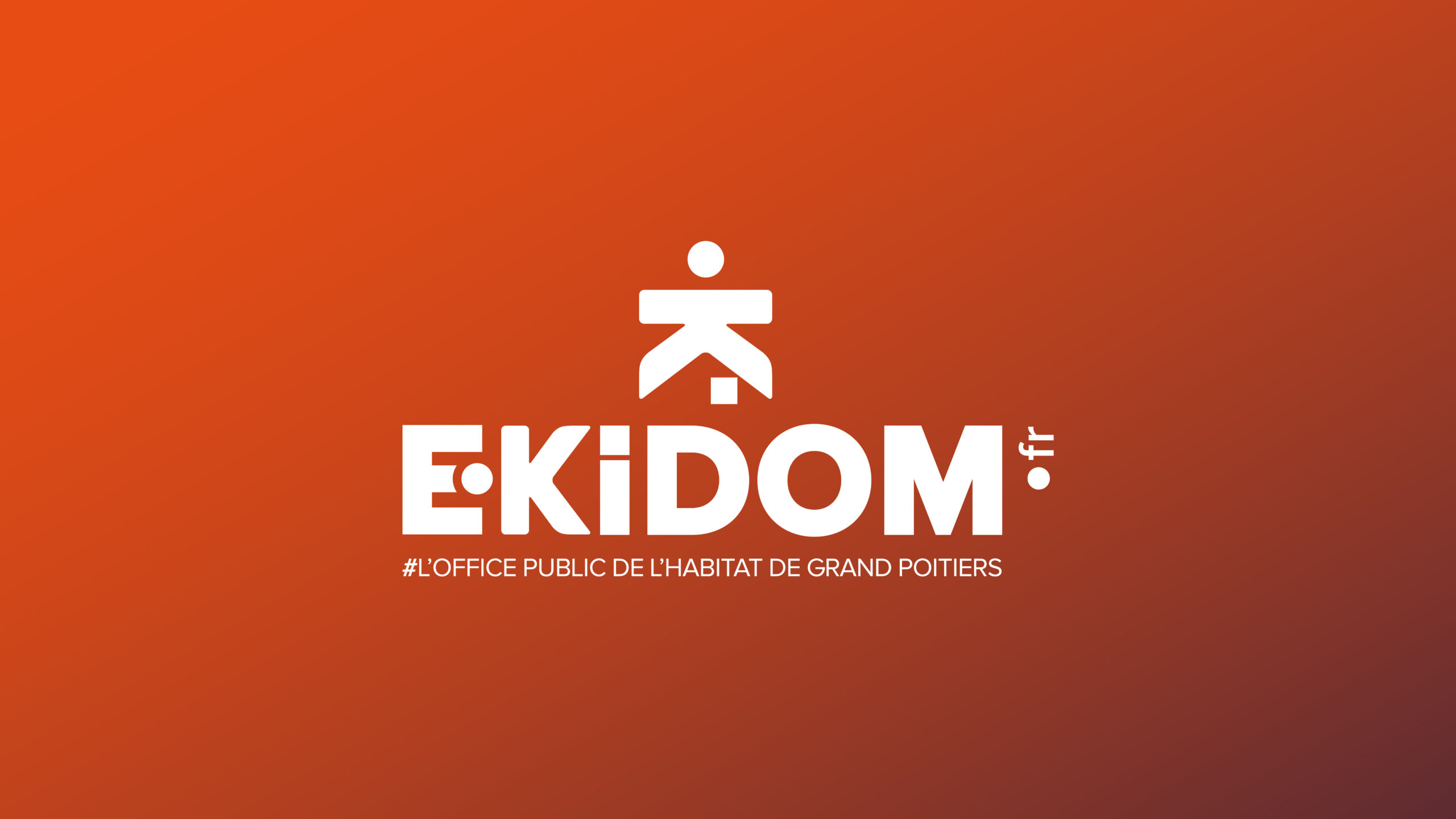 Logo d'EKIDOM, l'Office Public de l'Habitat de Grand Poitiers, sur fond dégradé orange.